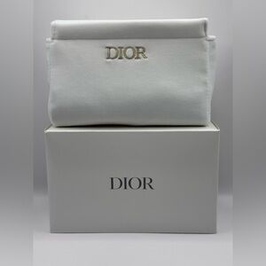 NIB Dior Beauty 2025 Winter White Cosmetic Bag with Gold Logo